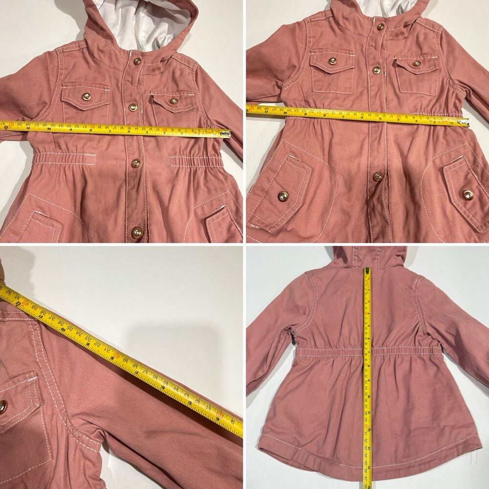 Tahari Pink Cotton Kids Girls Jacket Coat Hood Size 24 Months rhinestone buttons - Picture 11 of 16